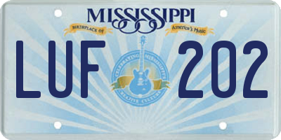 MS license plate LUF202