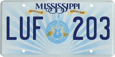MS license plate LUF203