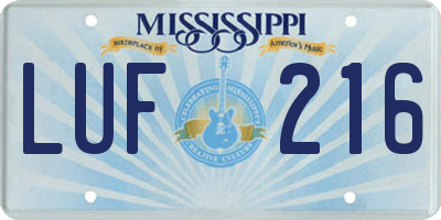 MS license plate LUF216