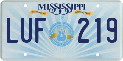 MS license plate LUF219