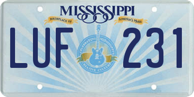 MS license plate LUF231