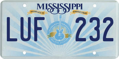 MS license plate LUF232