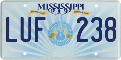 MS license plate LUF238