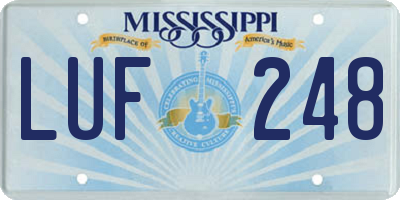MS license plate LUF248