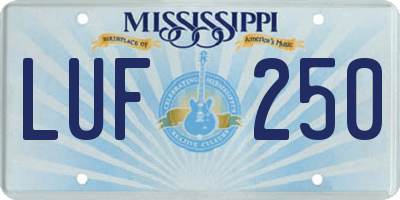 MS license plate LUF250