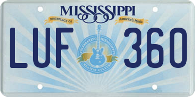 MS license plate LUF360