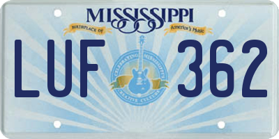 MS license plate LUF362