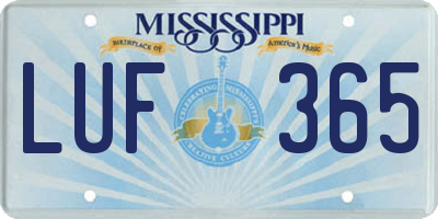 MS license plate LUF365