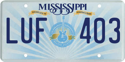 MS license plate LUF403