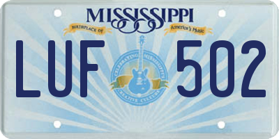 MS license plate LUF502