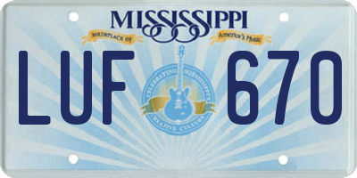 MS license plate LUF670