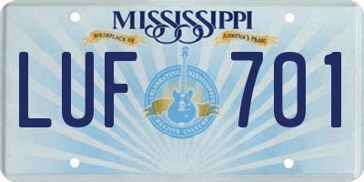 MS license plate LUF701