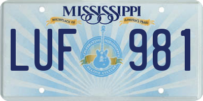 MS license plate LUF981