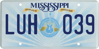 MS license plate LUH039