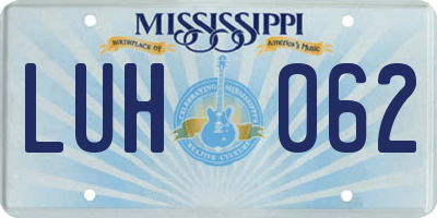 MS license plate LUH062