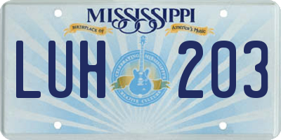 MS license plate LUH203