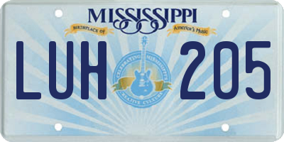 MS license plate LUH205