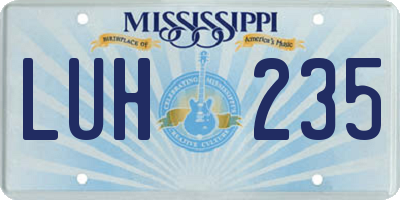 MS license plate LUH235