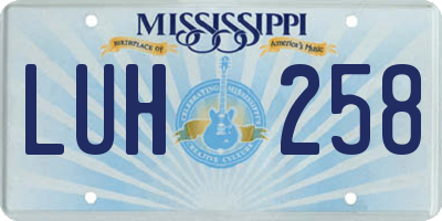 MS license plate LUH258