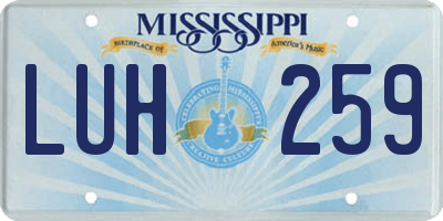 MS license plate LUH259
