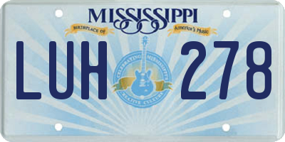 MS license plate LUH278