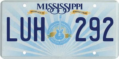 MS license plate LUH292