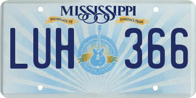 MS license plate LUH366