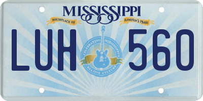 MS license plate LUH560