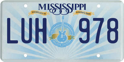 MS license plate LUH978