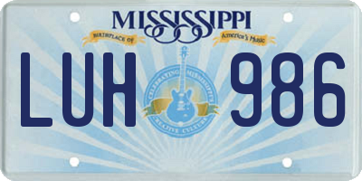 MS license plate LUH986