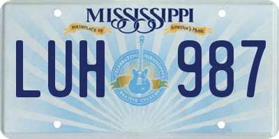 MS license plate LUH987