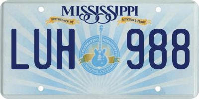 MS license plate LUH988