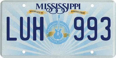 MS license plate LUH993