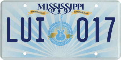 MS license plate LUI017