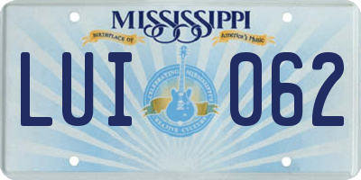 MS license plate LUI062