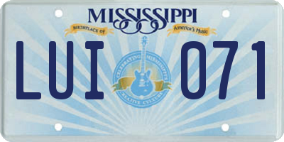 MS license plate LUI071