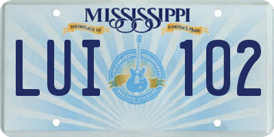 MS license plate LUI102