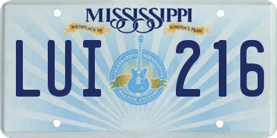 MS license plate LUI216
