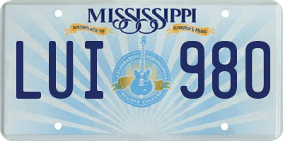 MS license plate LUI980