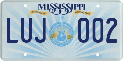 MS license plate LUJ002