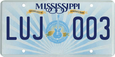 MS license plate LUJ003