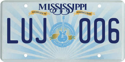 MS license plate LUJ006