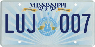 MS license plate LUJ007