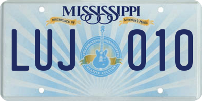 MS license plate LUJ010