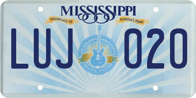 MS license plate LUJ020