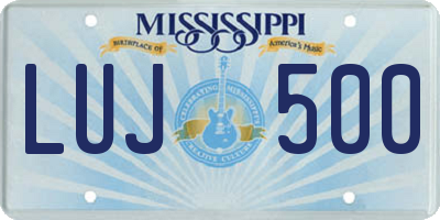 MS license plate LUJ500