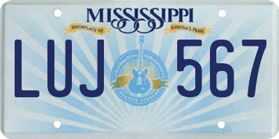 MS license plate LUJ567