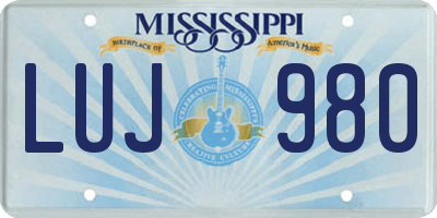 MS license plate LUJ980