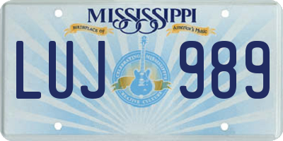 MS license plate LUJ989