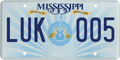MS license plate LUK005